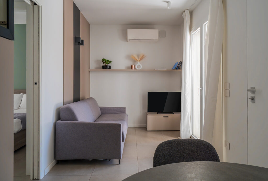 Dettaglio del climatizzatore per il riscaldamento autonomo negli appartamenti Goldoni 6.